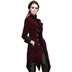 COPY - Women’s Steampunk Swallow Tailcoat Gothic Long Winter Burgundy Velvet Co…